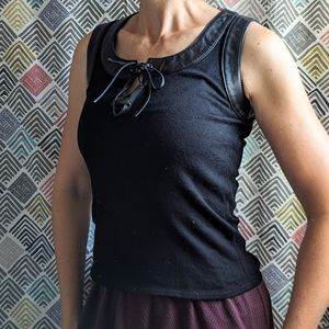 nwt MICHAEL SIMON leather trimmed lace-up tank XS